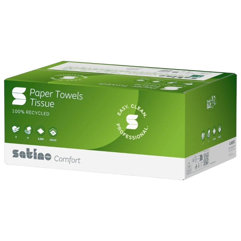 Satino Comfort - Essuie-mains plié en V - recyclé blanc - 25x23cm - Colis de 3200 feuilles (PT3)